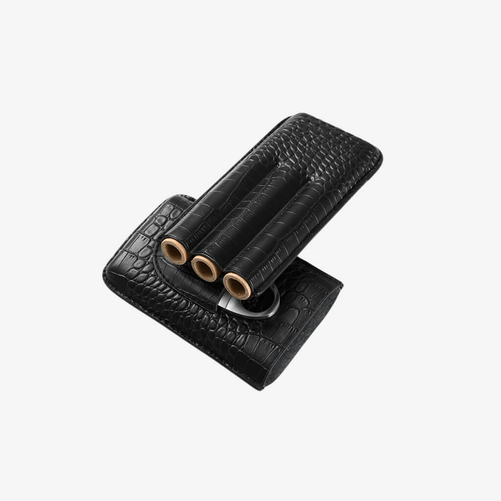 Designed for the most discerning cigar aficionado. Keep your cigars fresh and smooth! Case protects up to 3 cigars. Includes stainless steel cigar cutter.