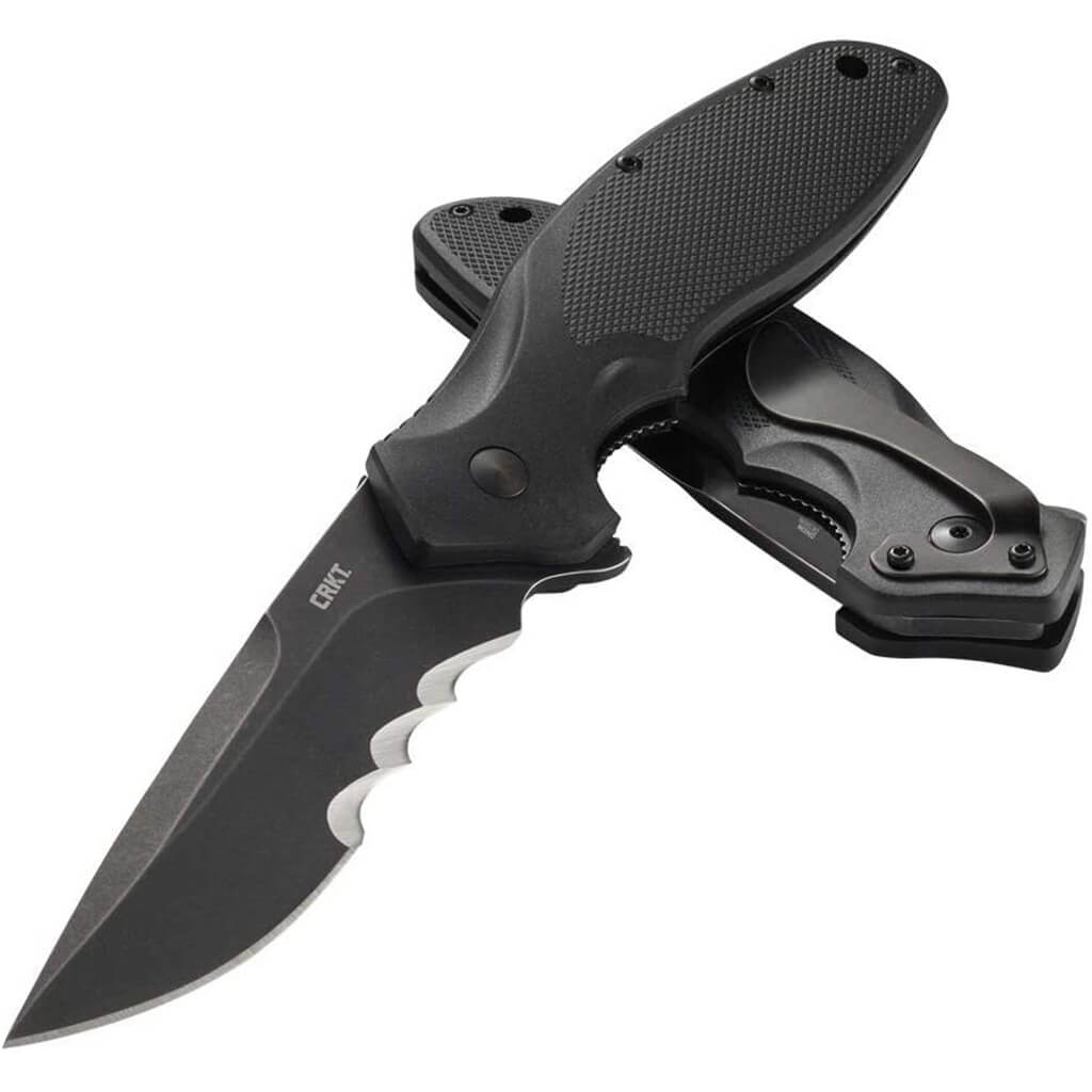 CRKT Shenanigan Flipper Folding Knife, Assisted Opening, Veff Serrations, GFN Black, - The Gifted Man