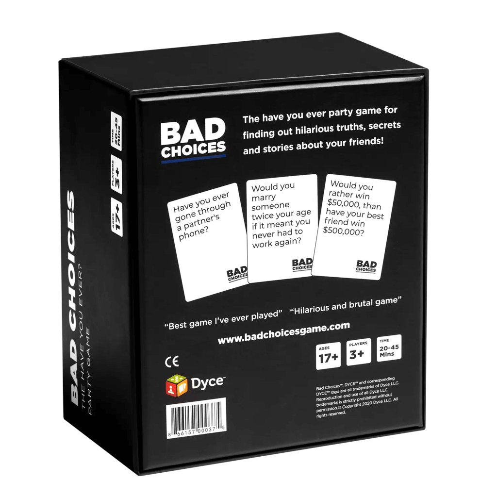Dyce Games - BAD CHOICES: The Have You Ever? Party Card Game - The Gifted Man