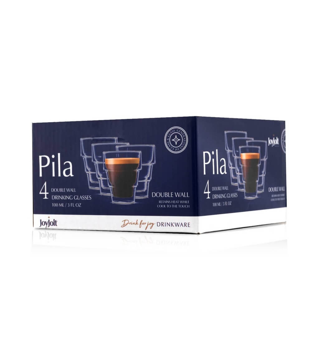 Pila Double Wall Espresso Glasses, 3 oz Set of 4