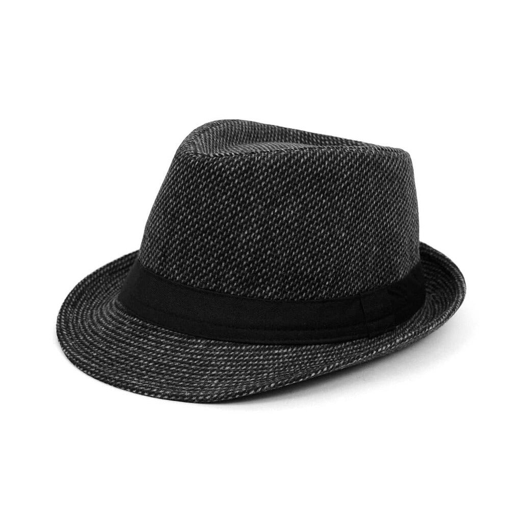 Fall/Winter Black Trilby Fedora Hat with Gray Dots &amp; Black - The Gifted Man