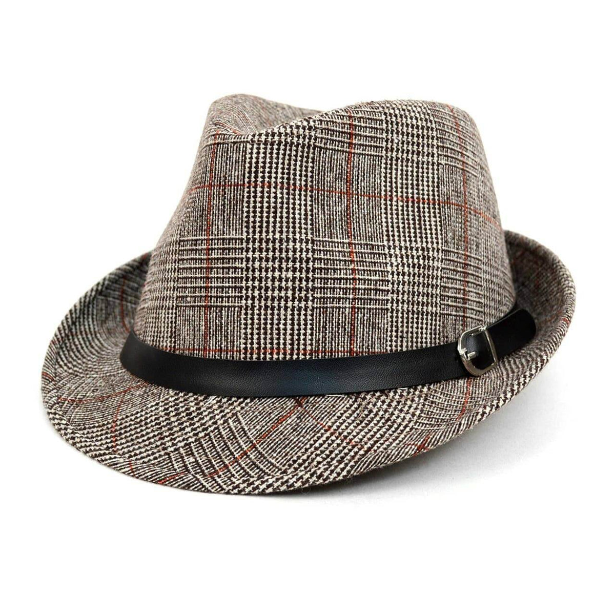 Fall/Winter Plaid Trilby Fedora Hat with Black Band Trim Light Brown - The Gifted Man