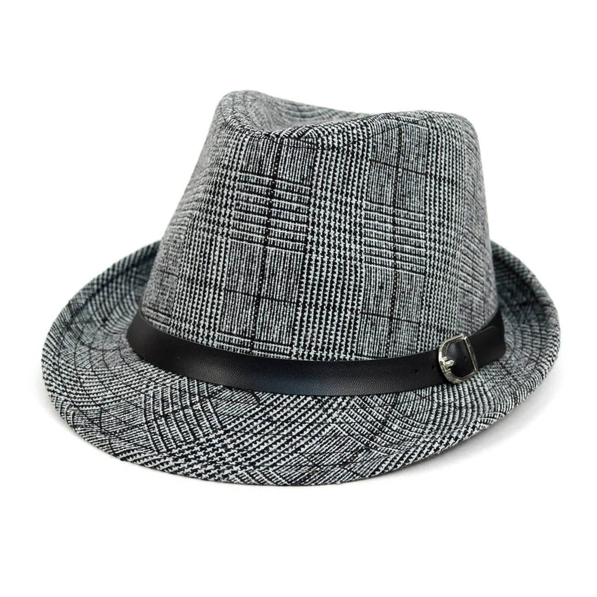 Fall/Winter Plaid Trilby Fedora Hat with Black Band Trim - Light Grey - The Gifted Man