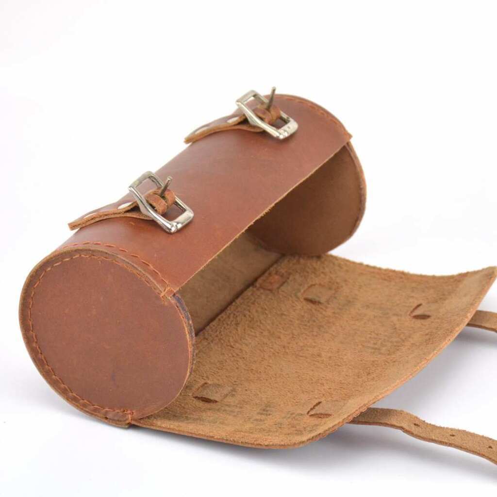 Fausto Leather Bike Saddle Bag, Handlebar – Round Utility Tool Bag - Brown - The Gifted Man