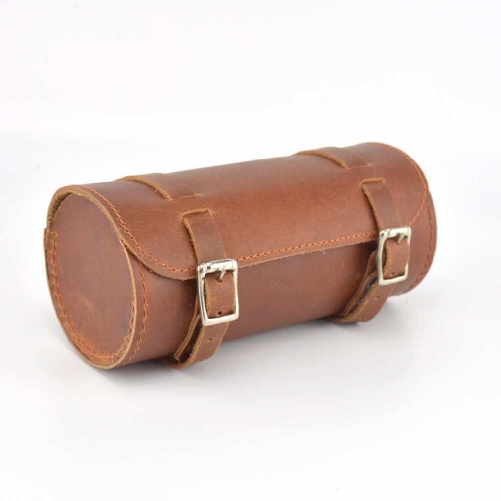 Fausto Leather Bike Saddle Bag, Handlebar – Round Utility Tool Bag - Brown - The Gifted Man