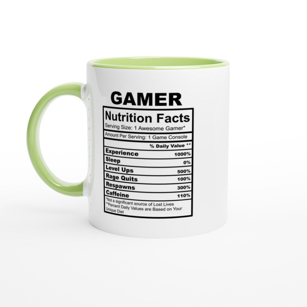 Gamer Nutrition Facts White 11oz Ceramic Mug with Color Inside - The Gifted Man