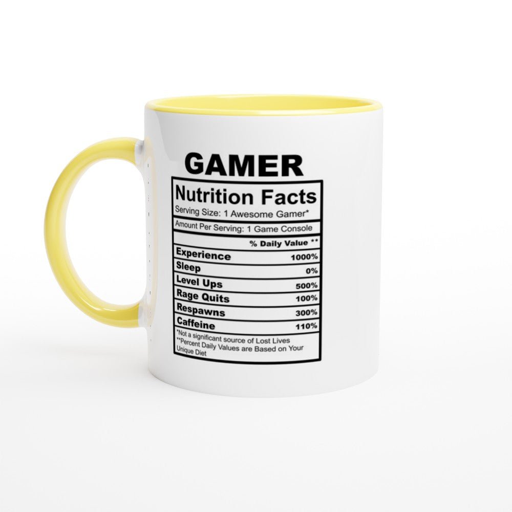 Gamer Nutrition Facts White 11oz Ceramic Mug with Color Inside - The Gifted Man