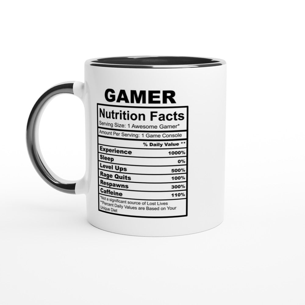 Gamer Nutrition Facts White 11oz Ceramic Mug with Color Inside - The Gifted Man