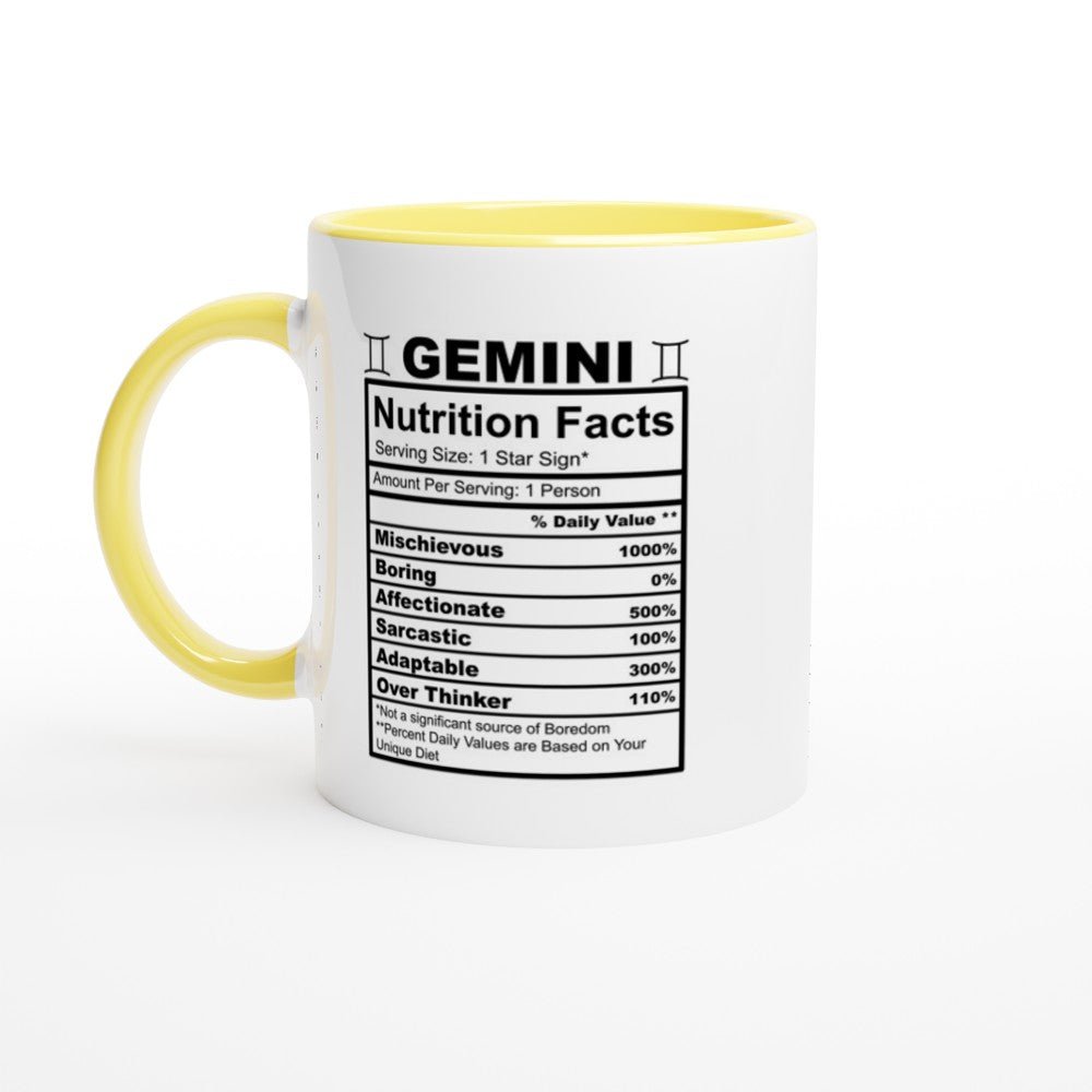 Gemini Nutrition Facts White 11oz Ceramic Mug with Color Inside - The Gifted Man