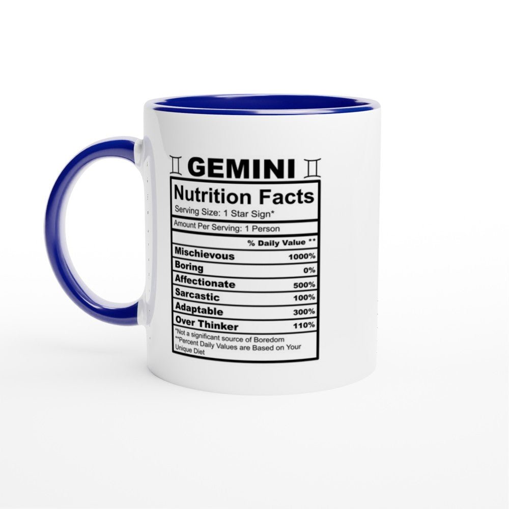 Gemini Nutrition Facts White 11oz Ceramic Mug with Color Inside - The Gifted Man