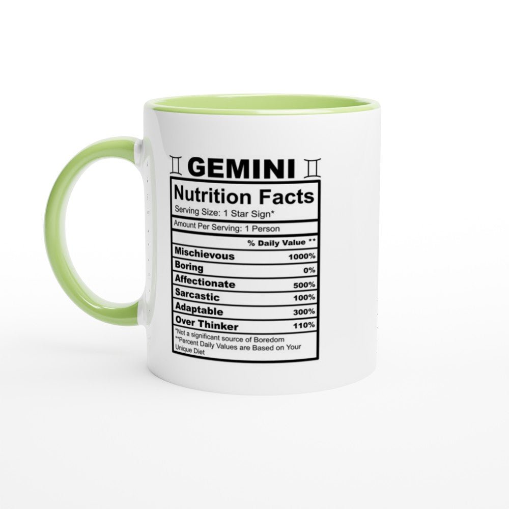Gemini Nutrition Facts White 11oz Ceramic Mug with Color Inside - The Gifted Man