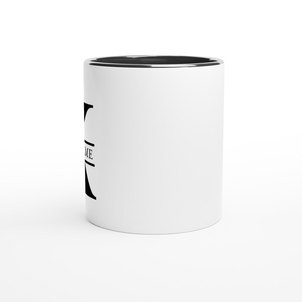 Gifted Man Roman Split Monogram Personalized White 11oz Ceramic Mug with Color Inside - The Gifted Man