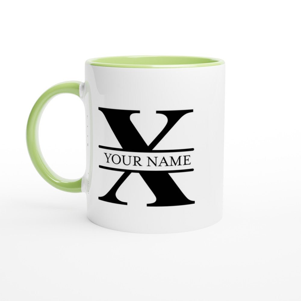 Gifted Man Roman Split Monogram Personalized White 11oz Ceramic Mug with Color Inside - The Gifted Man