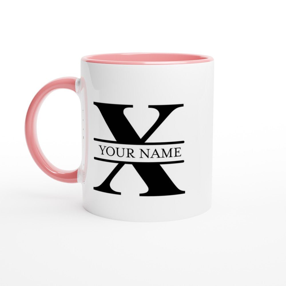 Gifted Man Roman Split Monogram Personalized White 11oz Ceramic Mug with Color Inside - The Gifted Man