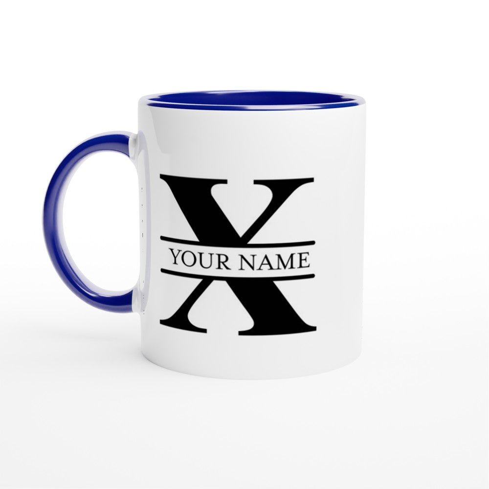 Gifted Man Roman Split Monogram Personalized White 11oz Ceramic Mug with Color Inside - The Gifted Man
