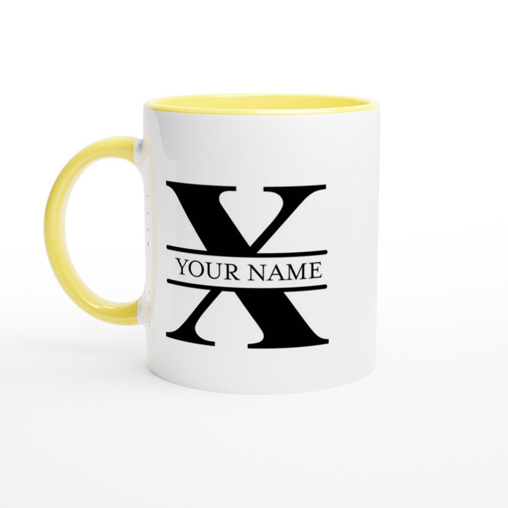 Gifted Man Roman Split Monogram Personalized White 11oz Ceramic Mug with Color Inside - The Gifted Man