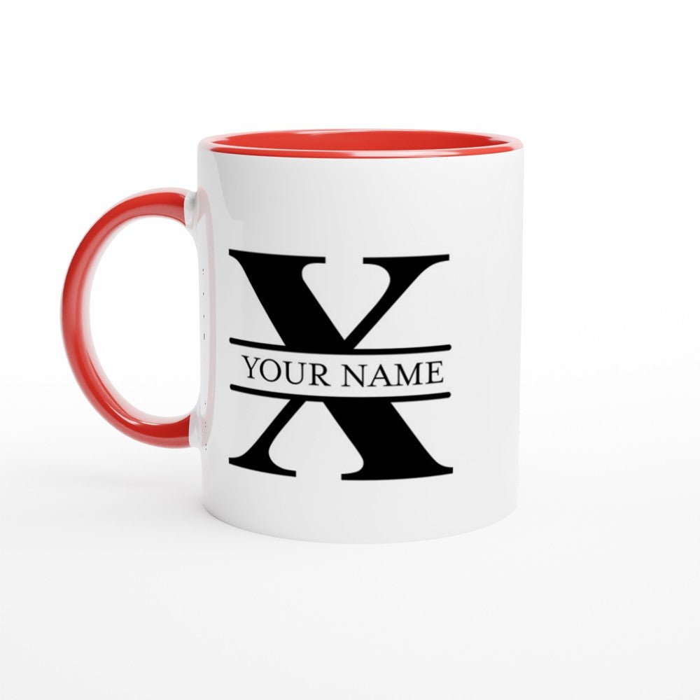 Gifted Man Roman Split Monogram Personalized White 11oz Ceramic Mug with Color Inside - The Gifted Man