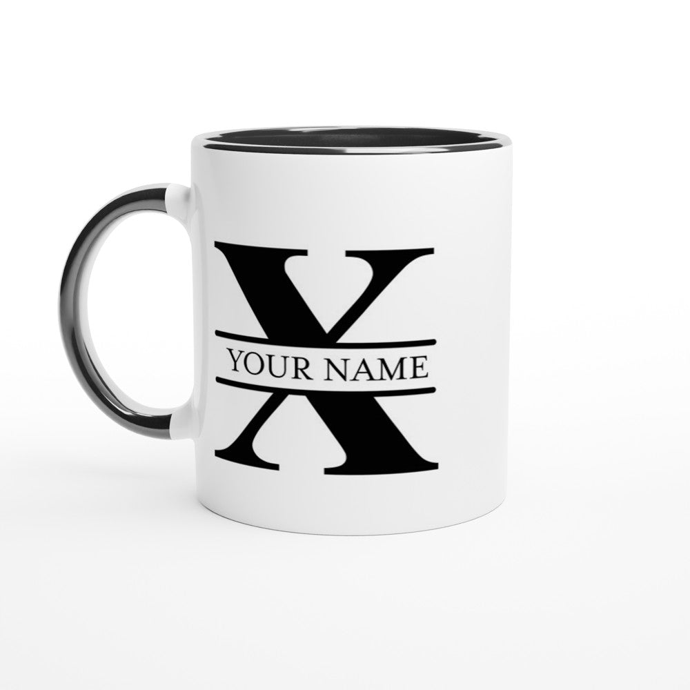 Gifted Man Roman Split Monogram Personalized White 11oz Ceramic Mug with Color Inside - The Gifted Man