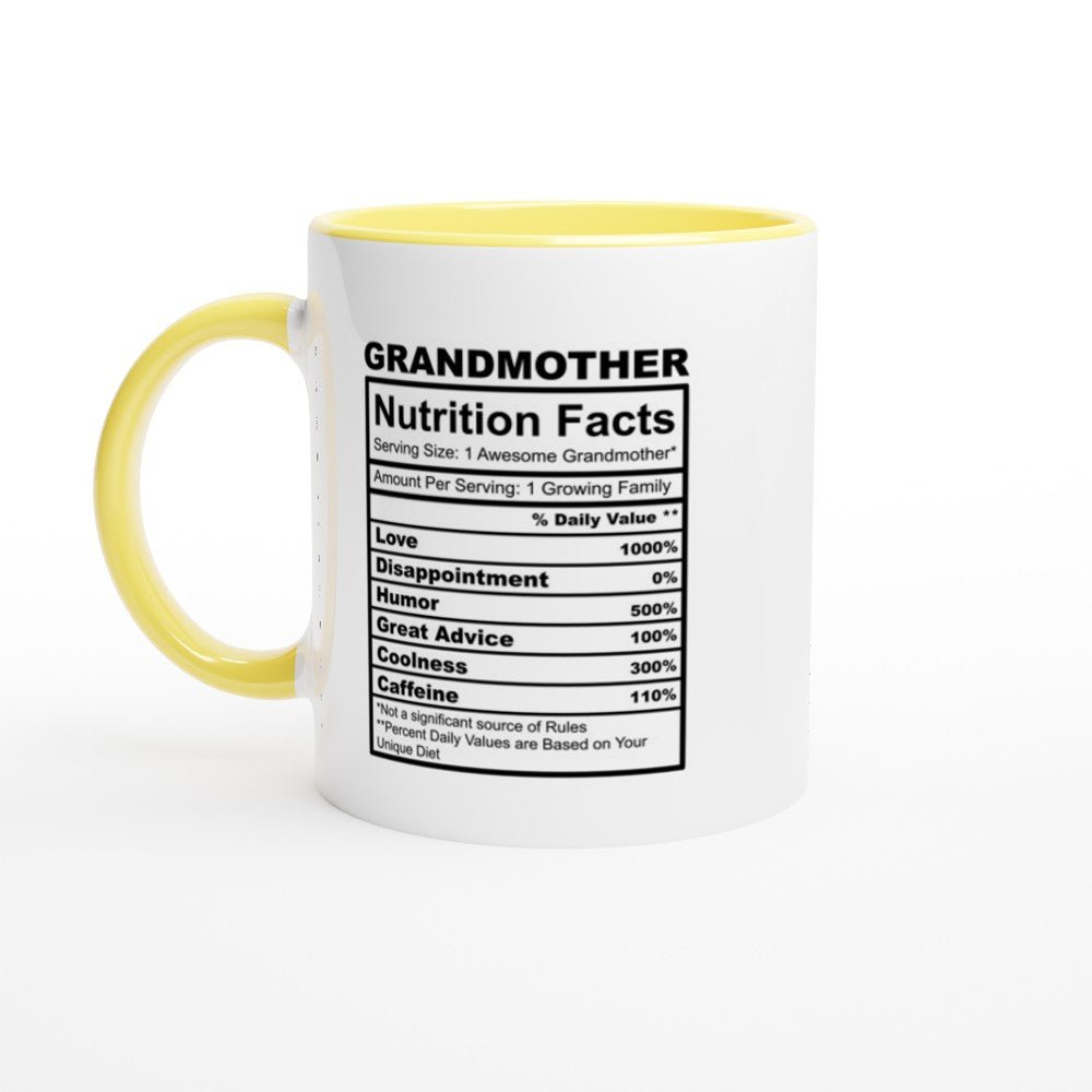Grandmother Nutrition Facts White 11oz Ceramic Mug with Color Inside - The Gifted Man