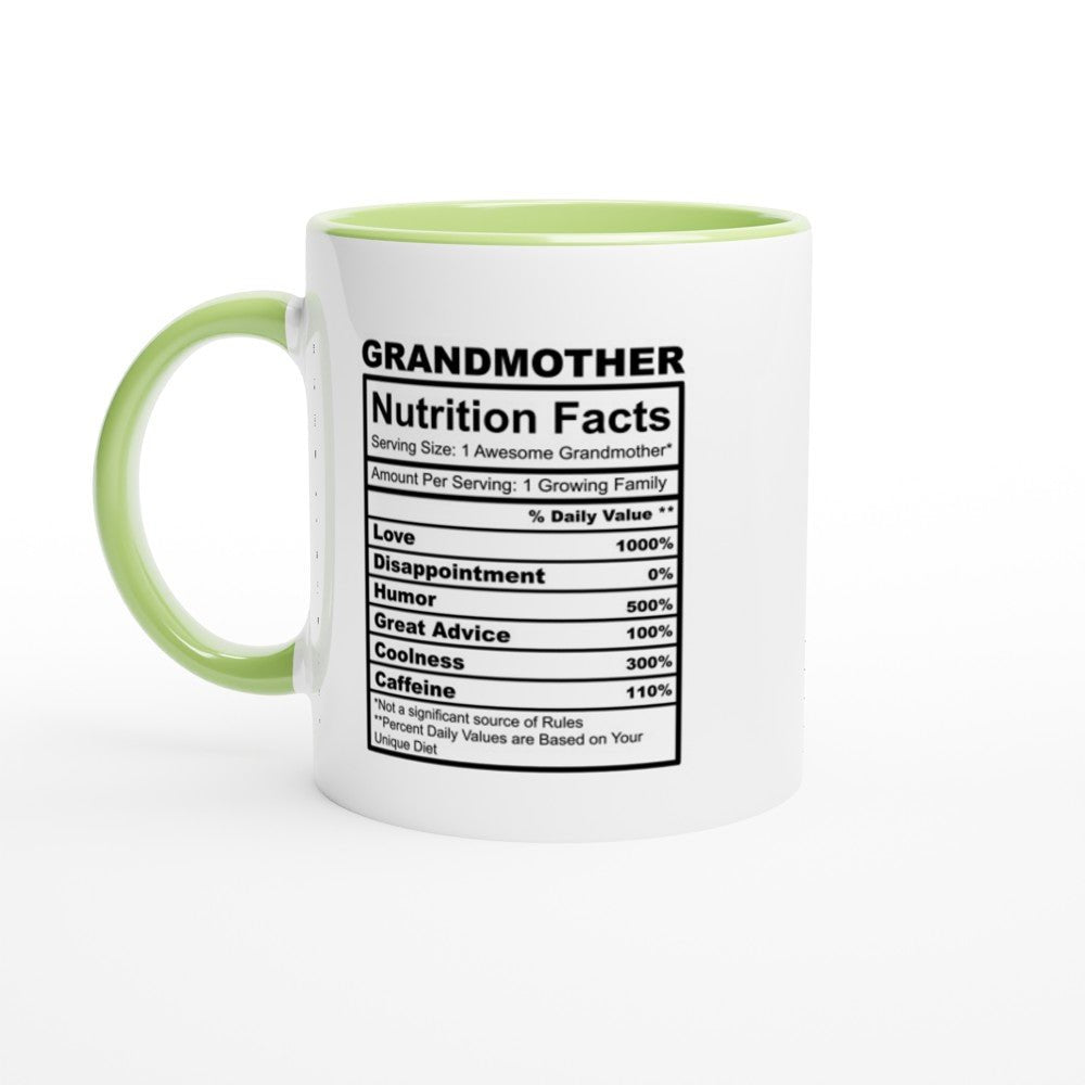Grandmother Nutrition Facts White 11oz Ceramic Mug with Color Inside - The Gifted Man