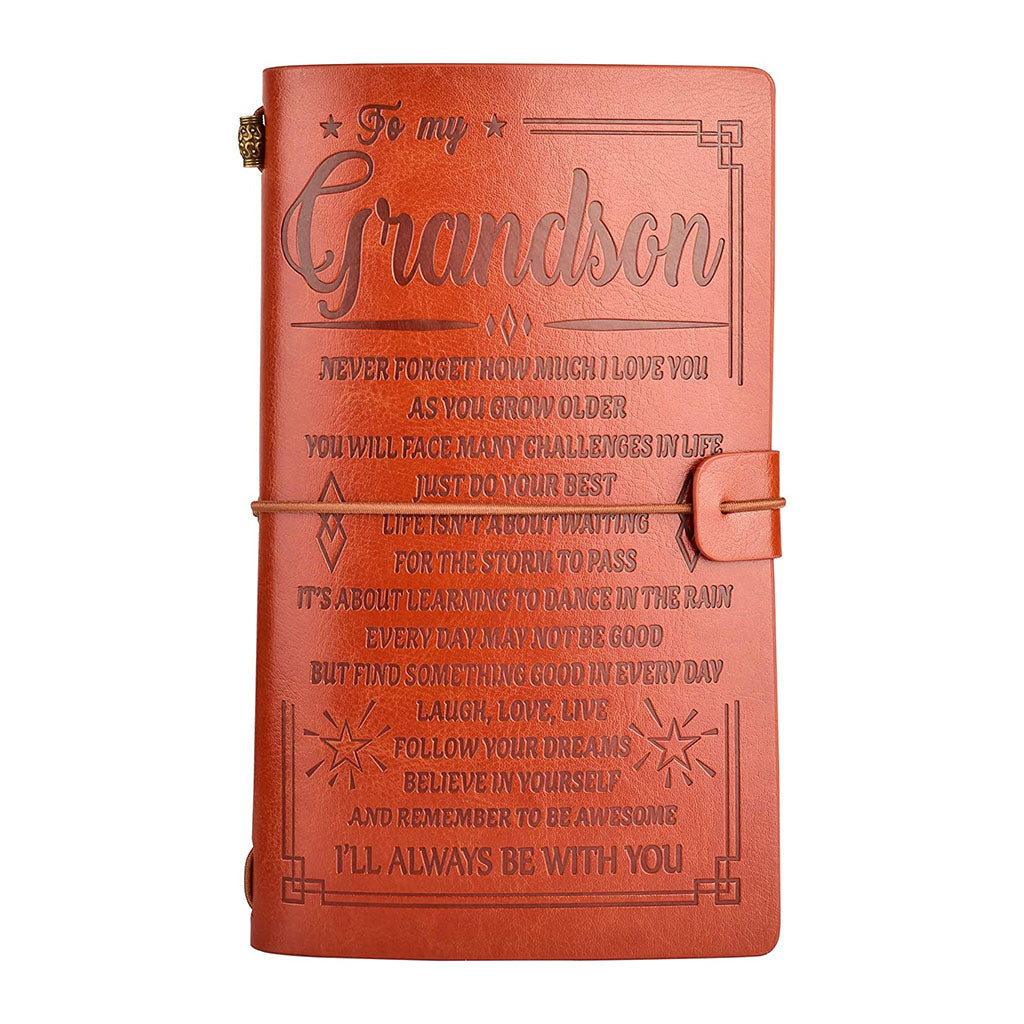 To My Grandson Leather Journal - I&#39;LL ALWAYS BE WITH YOU- Gift for Grandson 136 Page Travel Diary Journal