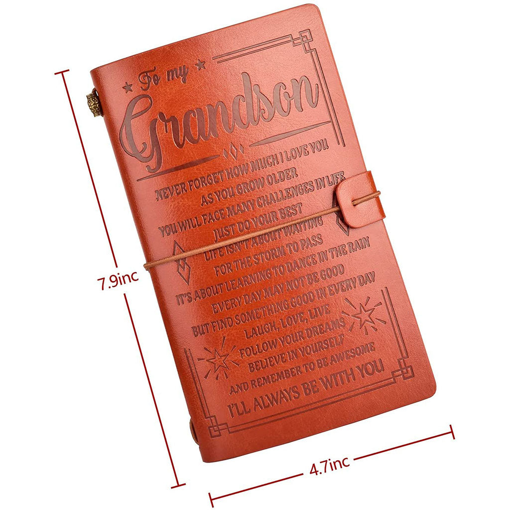 To My Grandson Leather Journal - I&#39;LL ALWAYS BE WITH YOU- Gift for Grandson 136 Page Travel Diary Journal