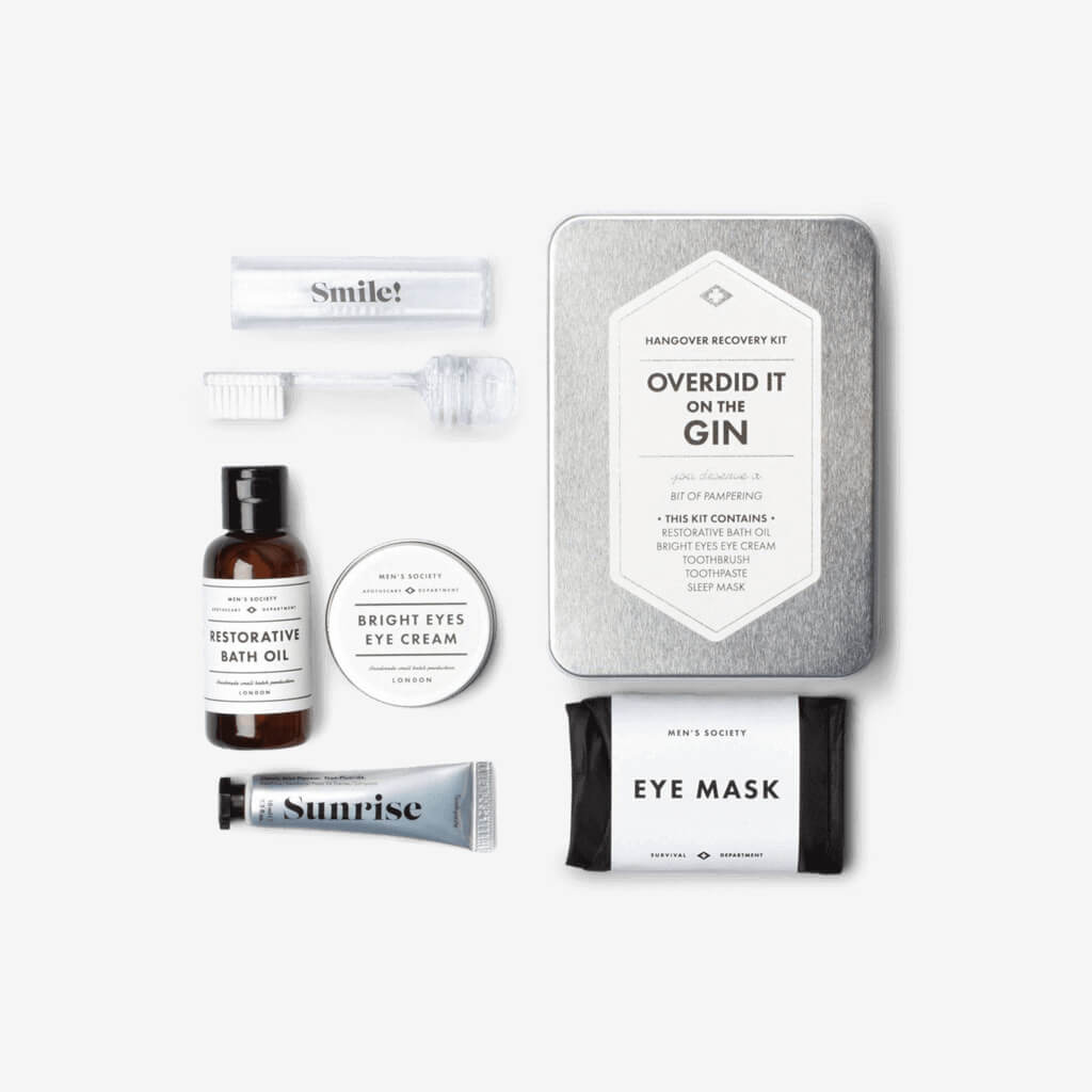 The perfect rescue kit for the morning after the gin the night before.The bath oil and eye cream included in this kit are made by hand in our in-house mix room. Our team of expert botanists hand-select natural ingredients for their efficacy and kindness to the skin then crush, press and mix them together in small batches.  Contains: 50ml Bubble Bath, 30ml Eye Cream, 10ml Pillow Mist, Ear Plugs and Eye Mask. 