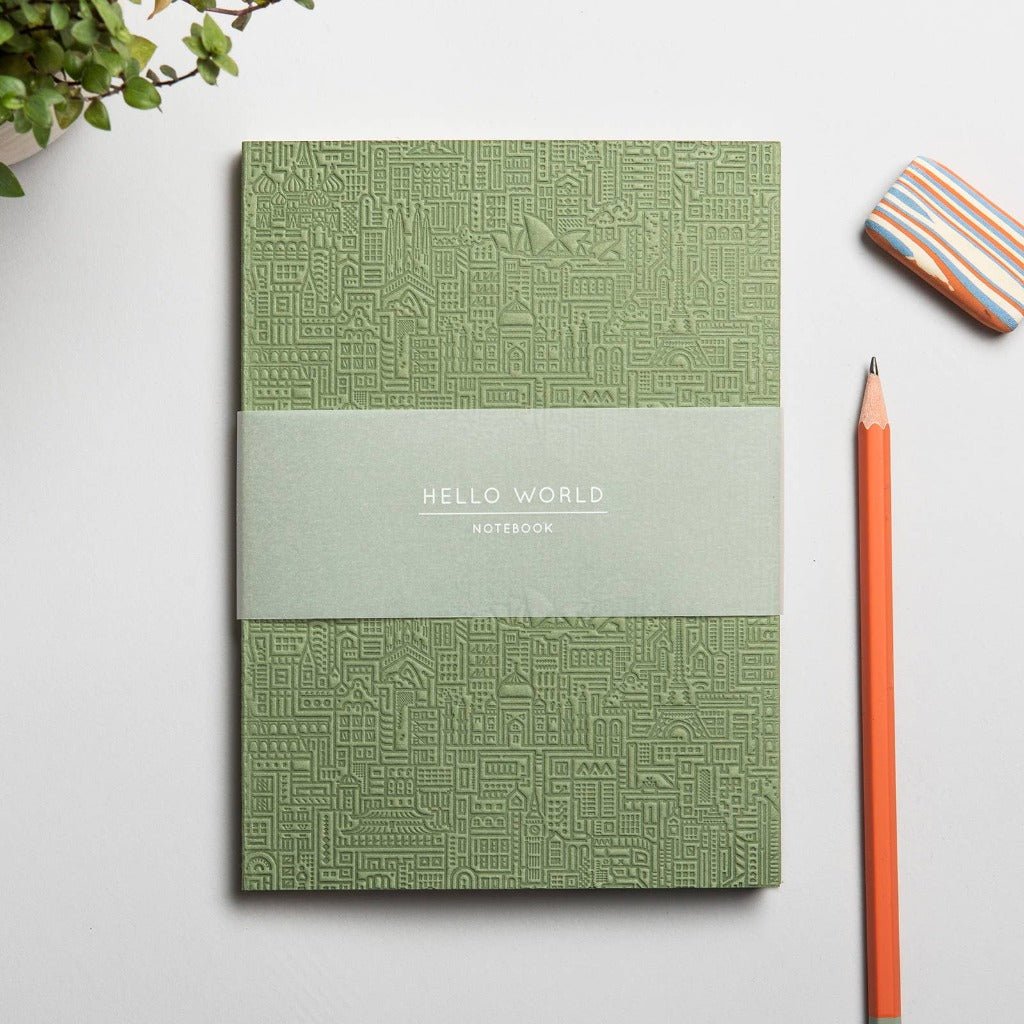 Hello World Embossed Notebook - Green - The Gifted Man