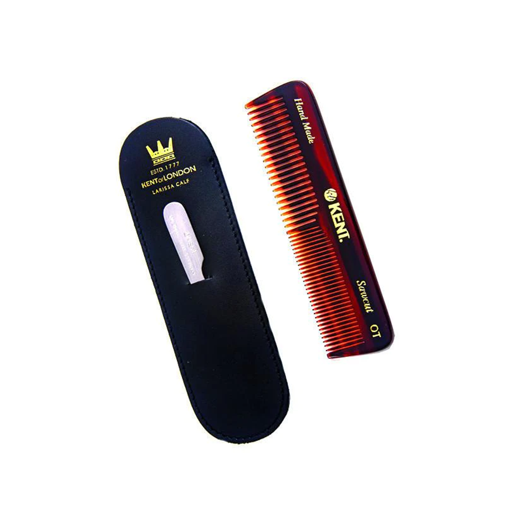 K-NU19 Kent Comb, Coarse/Fine Tooth With Leather Case &amp; Metal File (110mm/4.3in)