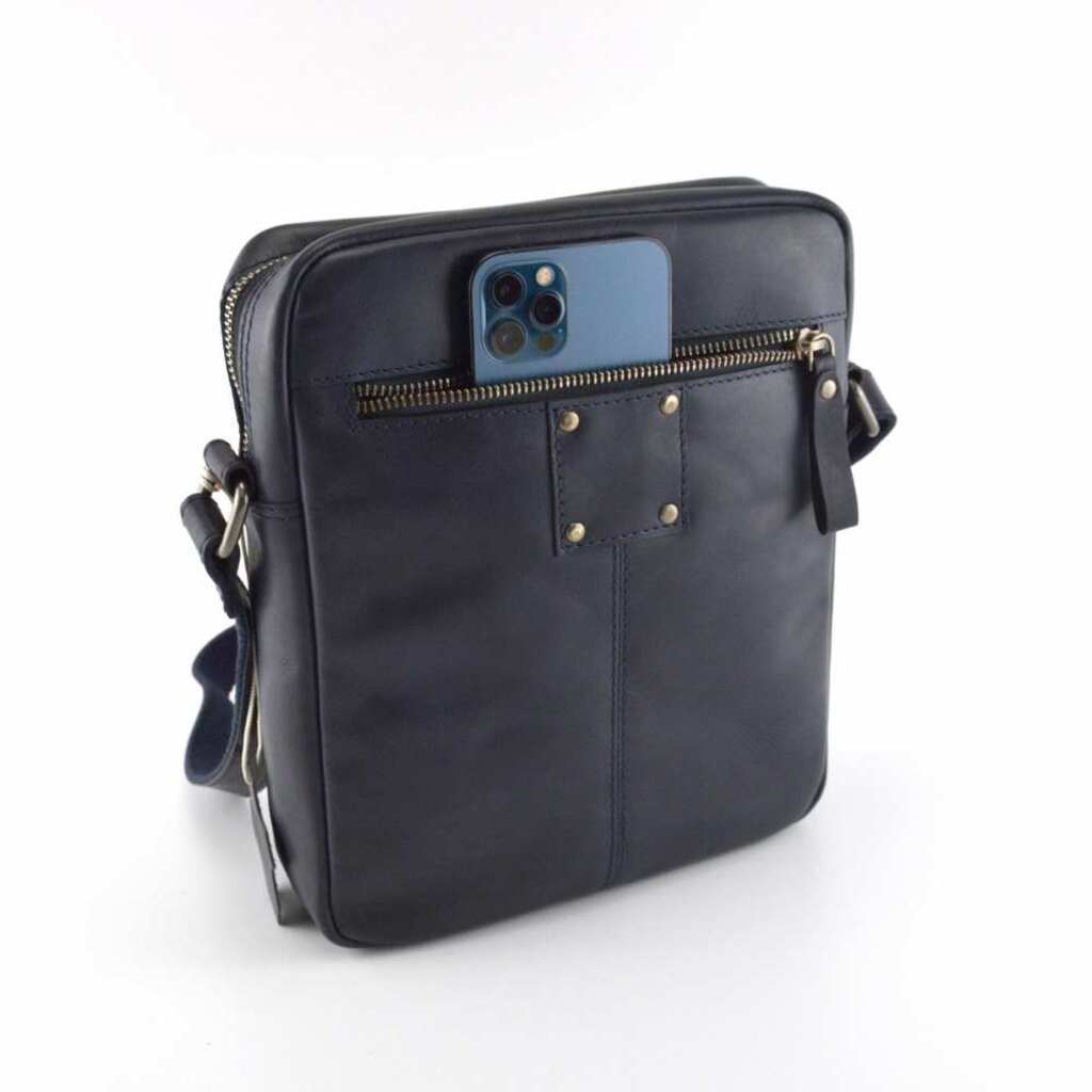 Ulysses Leather Messenger Bag Veg Tan Leather Navy