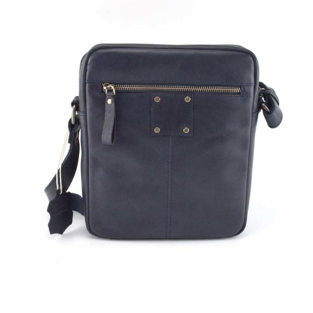 Ulysses Leather Messenger Bag Veg Tan Leather Navy