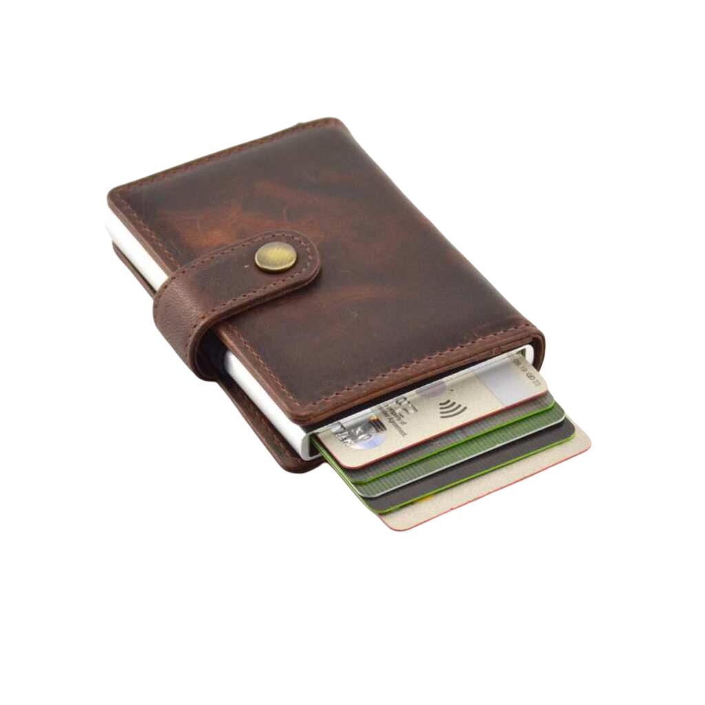 Nikola Designer Leather Slide Wallet with RFID Blocking -Brown