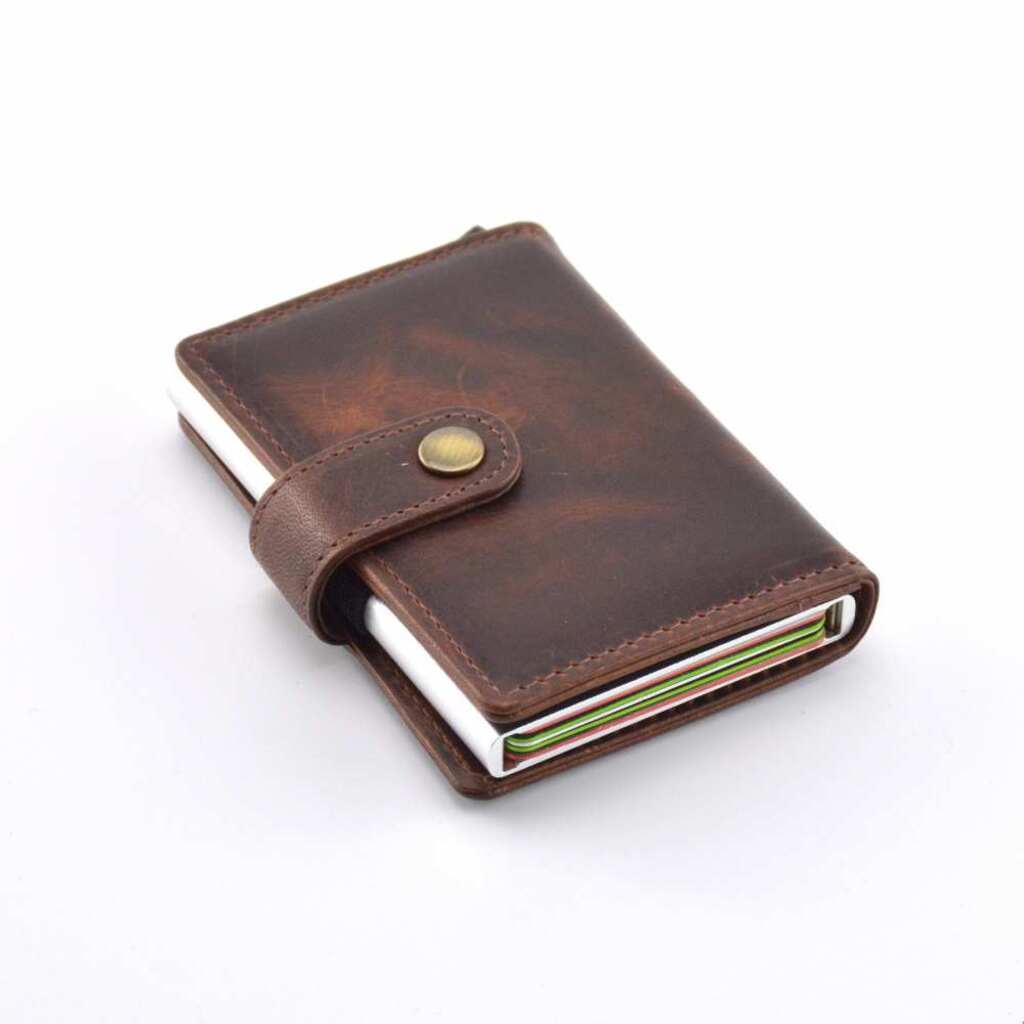 Nikola Designer Leather Slide Wallet with RFID Blocking -Brown