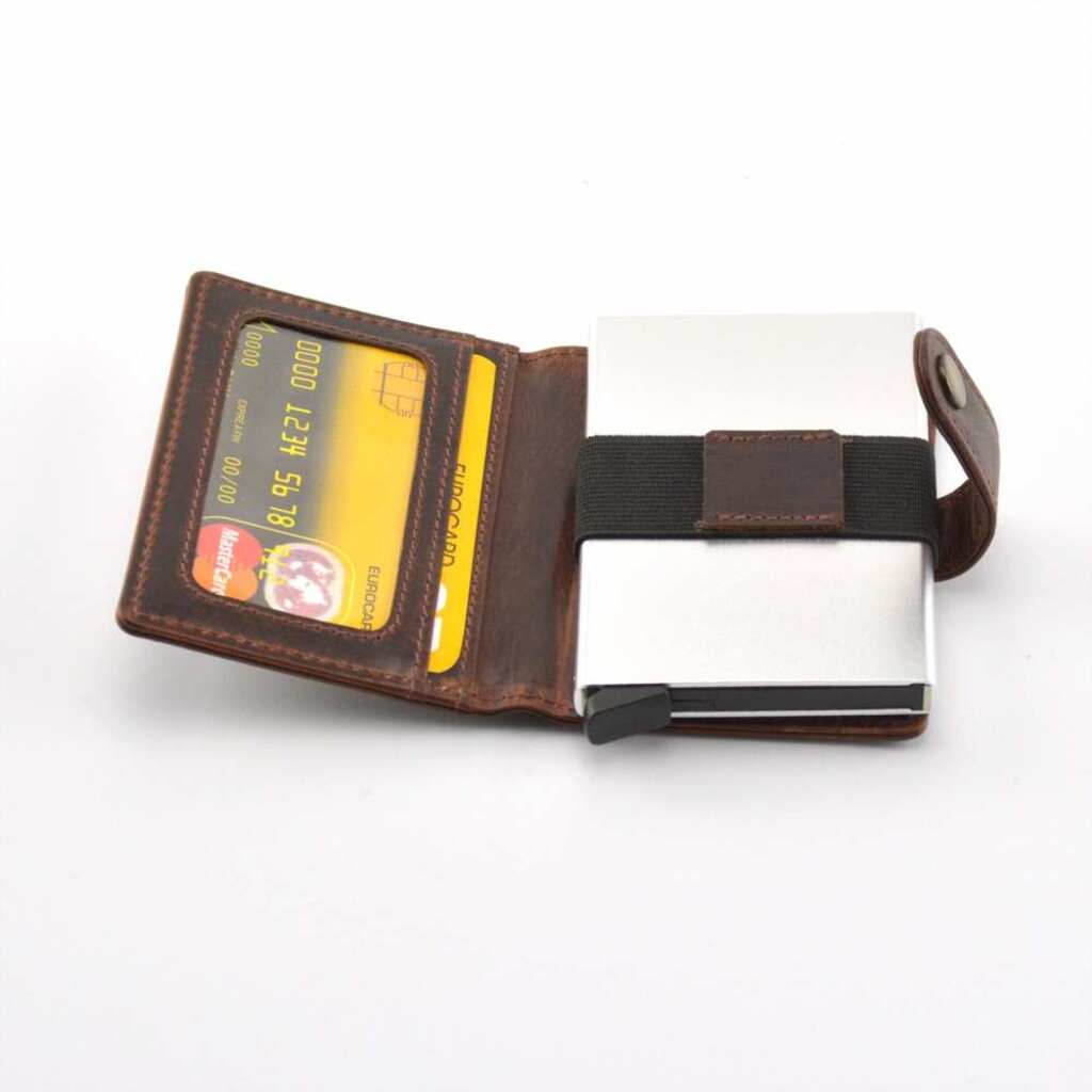 Nikola Designer Leather Slide Wallet with RFID Blocking -Brown