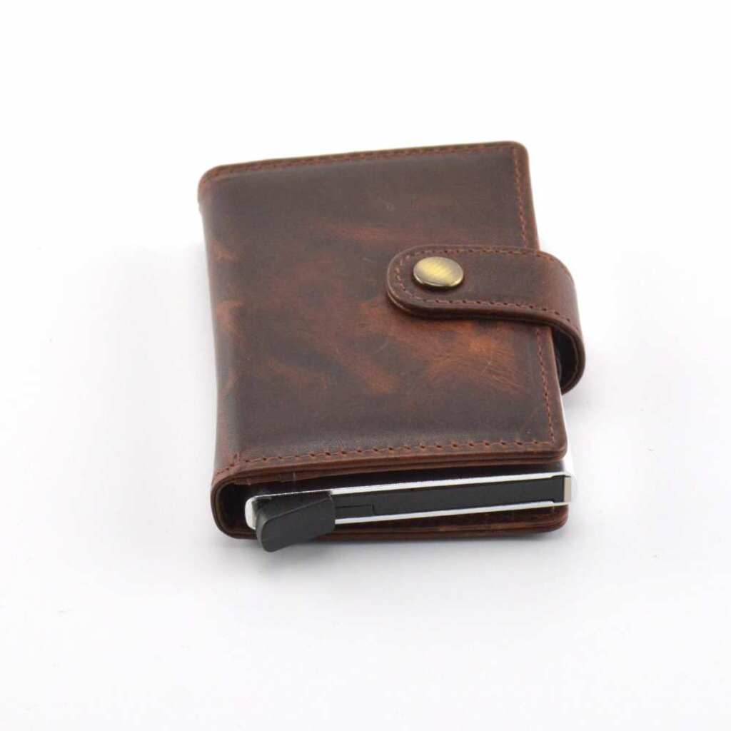 Nikola Designer Leather Slide Wallet with RFID Blocking -Brown