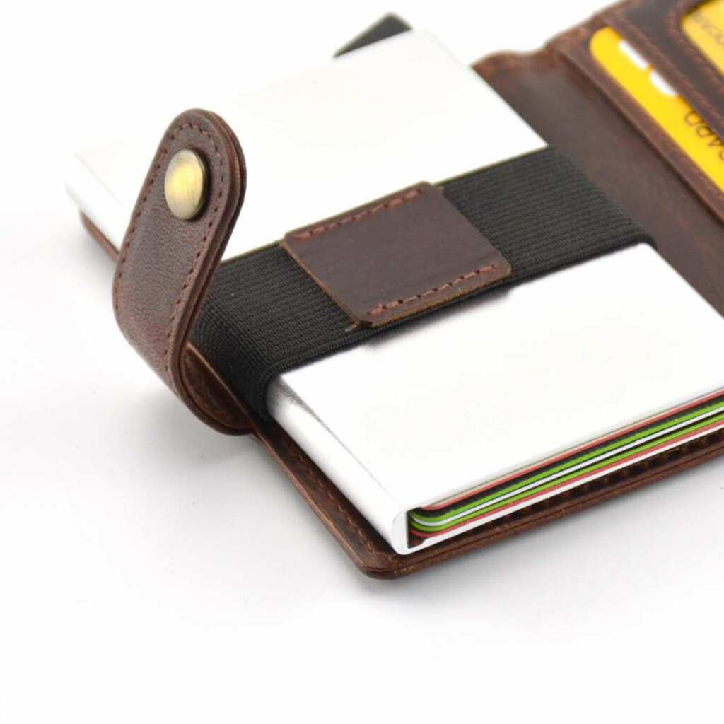 Nikola Designer Leather Slide Wallet with RFID Blocking -Brown