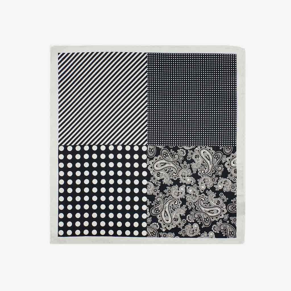Multi Pattern White Silk Pocket Square