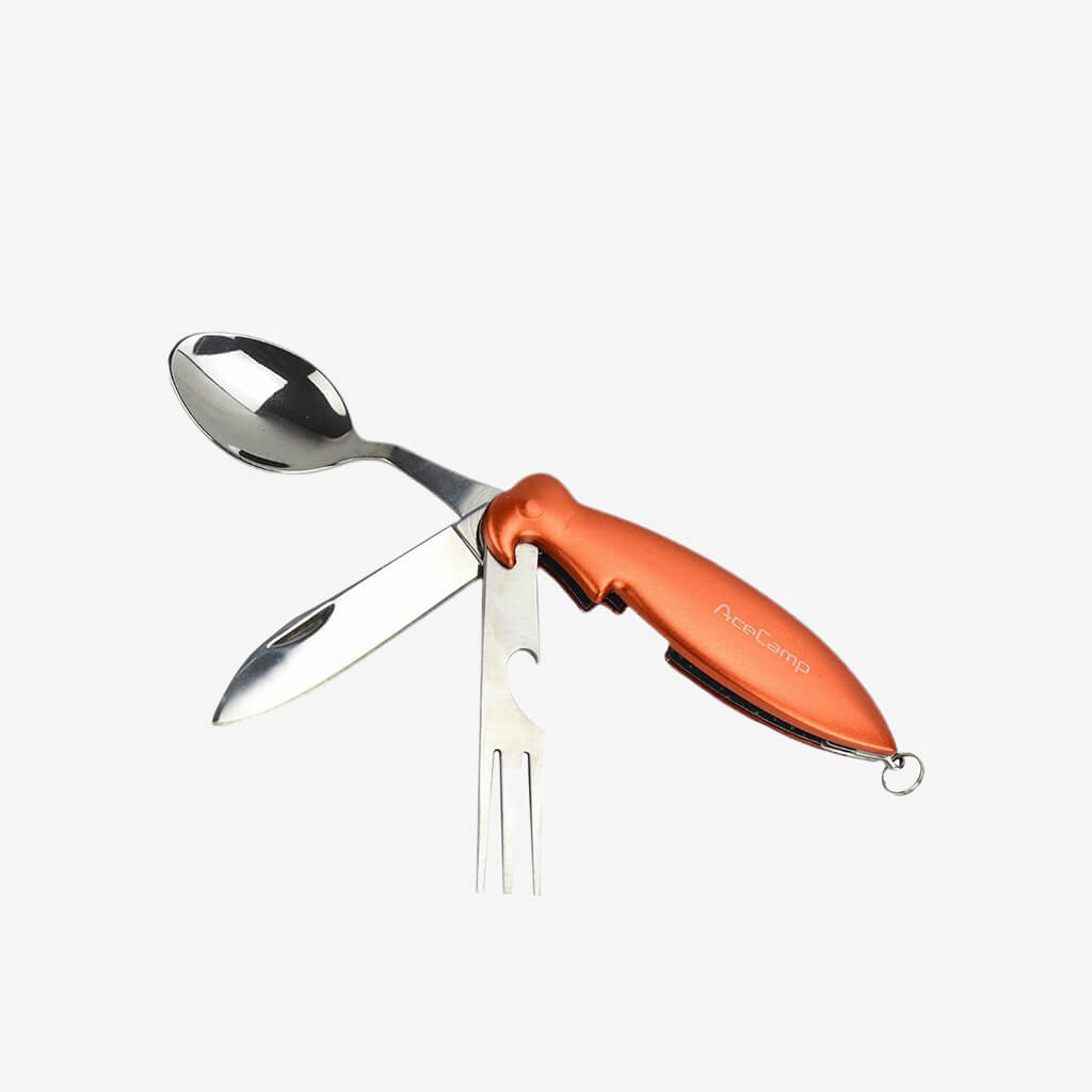 Stainless Steel construction Spoon, Fork, Knife and Bottle Opener Foldable to convenient pocket size