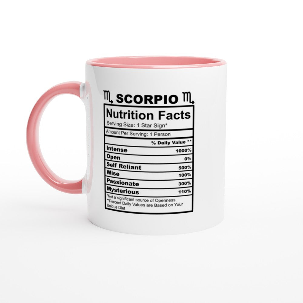 Scorpio Nutrition Facts White 11oz Ceramic Mug with Color Inside