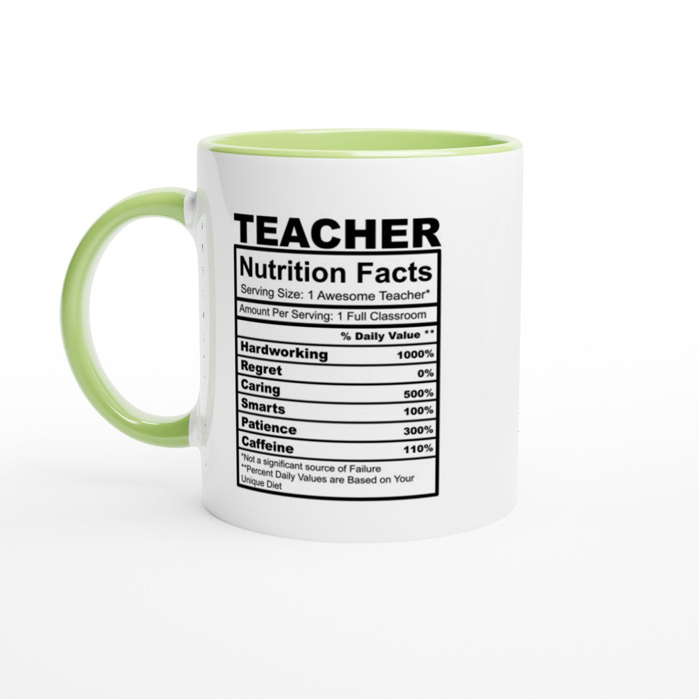 Teacher Nutrition Facts White 11oz Ceramic Mug with Color Inside