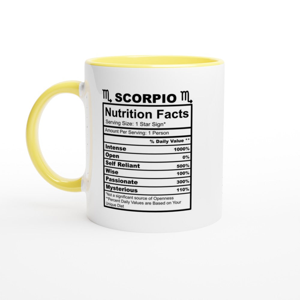 Scorpio Nutrition Facts White 11oz Ceramic Mug with Color Inside