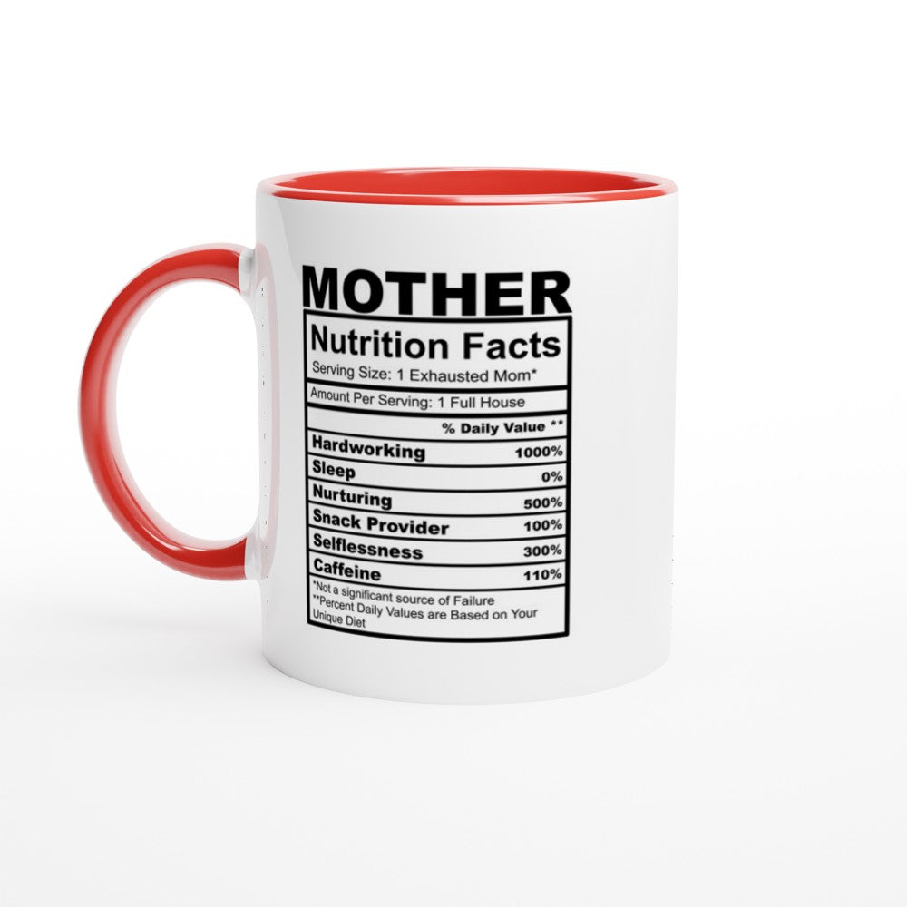Mother Nutrition Facts White 11oz Ceramic Mug with Color Inside
