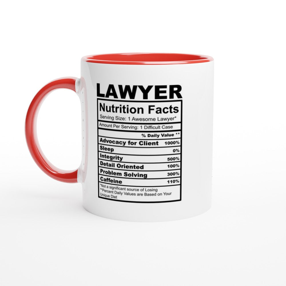 Lawyer Nutrition Facts White 11oz Ceramic Mug with Color Inside