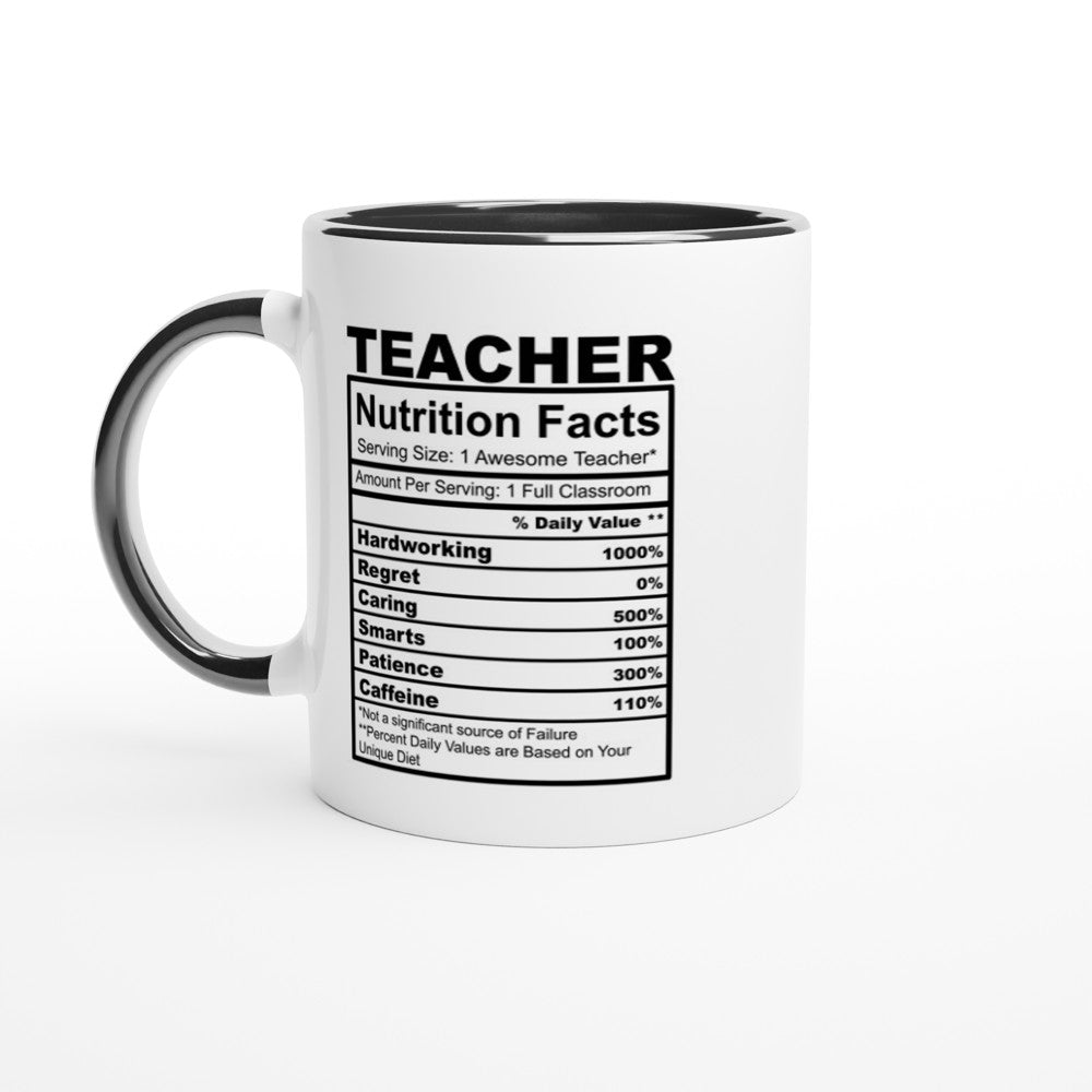 Teacher Nutrition Facts White 11oz Ceramic Mug with Color Inside