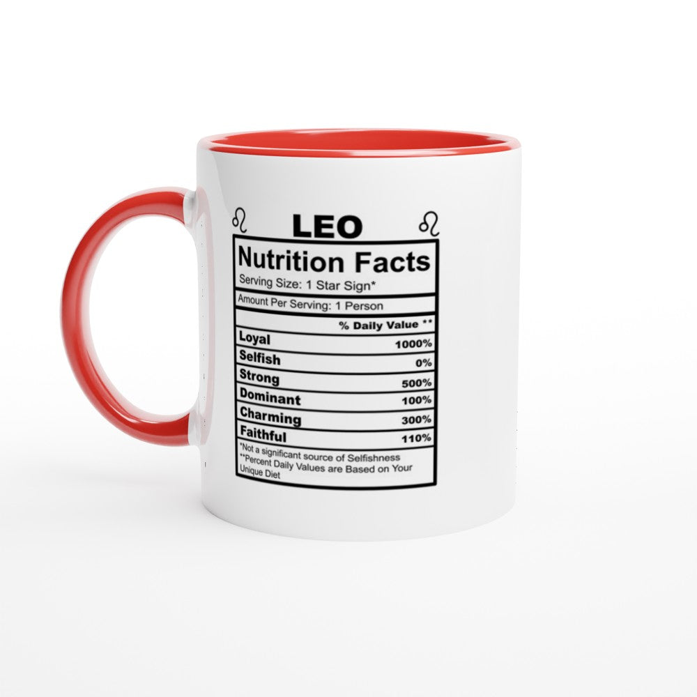 Leo Nutrition Facts White 11oz Ceramic Mug with Color Inside