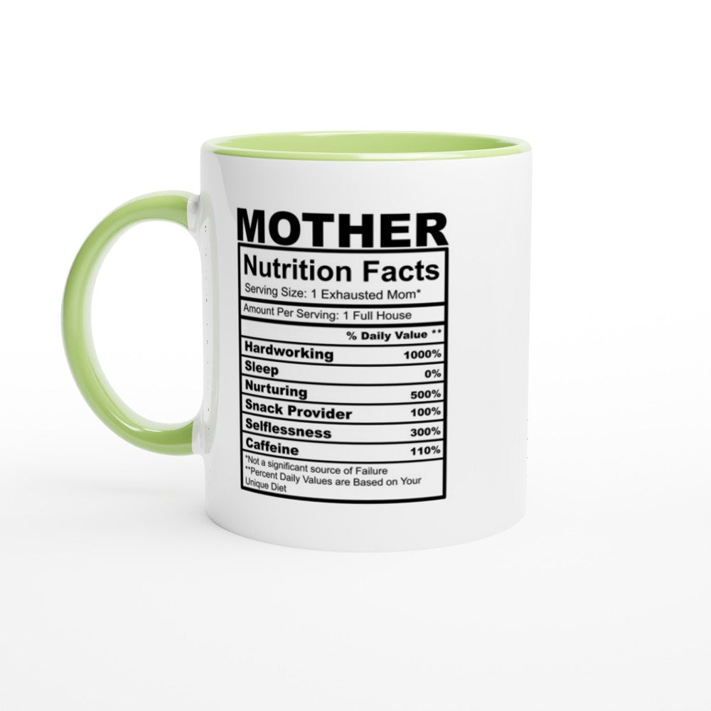 Mother Nutrition Facts White 11oz Ceramic Mug with Color Inside