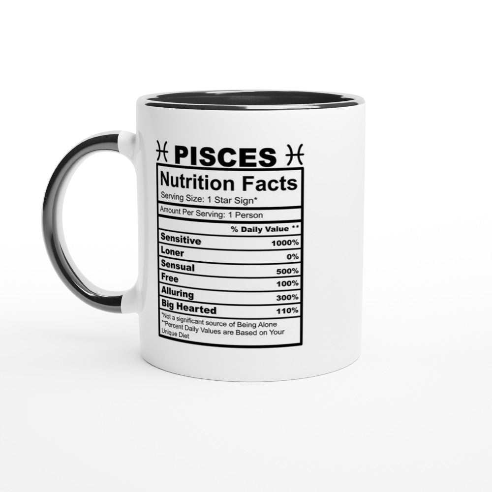 Pisces Nutrition Facts White 11oz Ceramic Mug with Color Inside