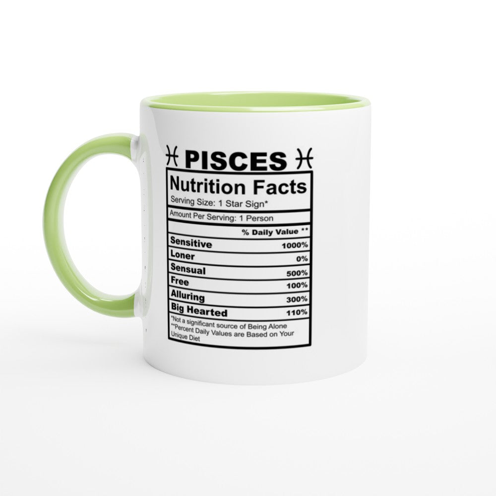 Pisces Nutrition Facts White 11oz Ceramic Mug with Color Inside