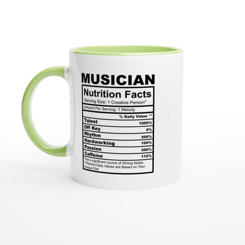 Musician Nutrition Facts White 11oz Ceramic Mug with Color Inside