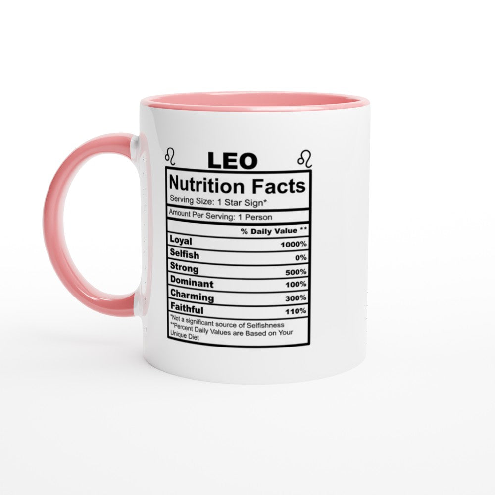 Leo Nutrition Facts White 11oz Ceramic Mug with Color Inside